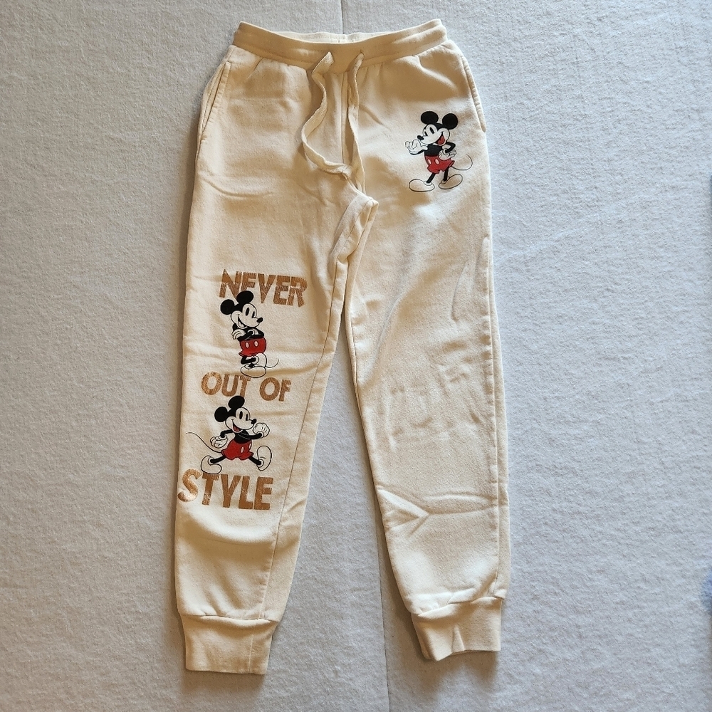 Disney cream Mickey Mouse Joggers Size Small Like new "never out of style"
